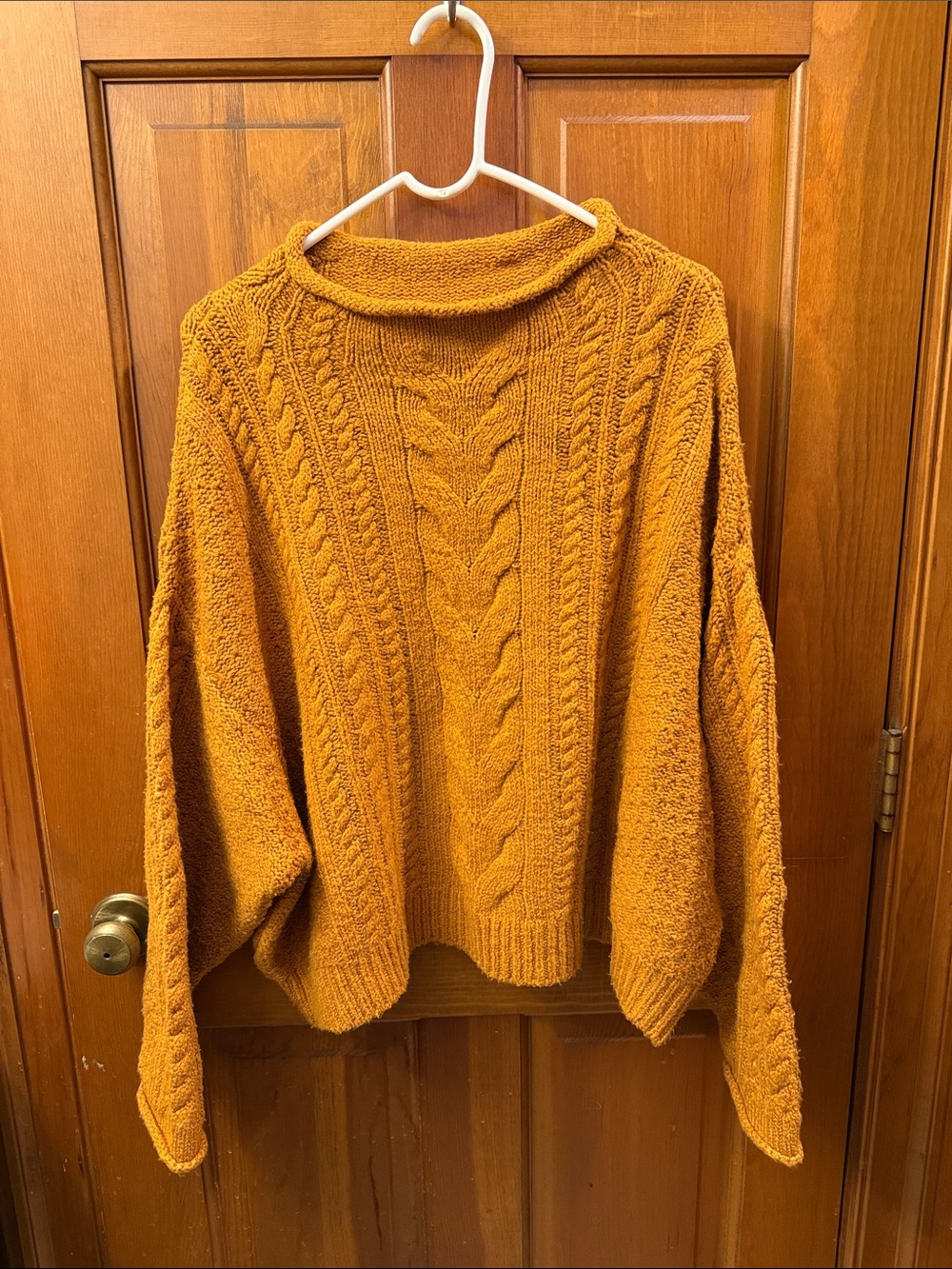 Pilcro Cable Knit Turtleneck Sweater - Mustard Yellow